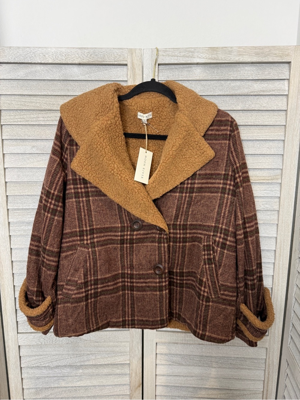 Moon River Patchwork Quilt Jacket Sherpa Size XS NWT - Picture 2 of 6
